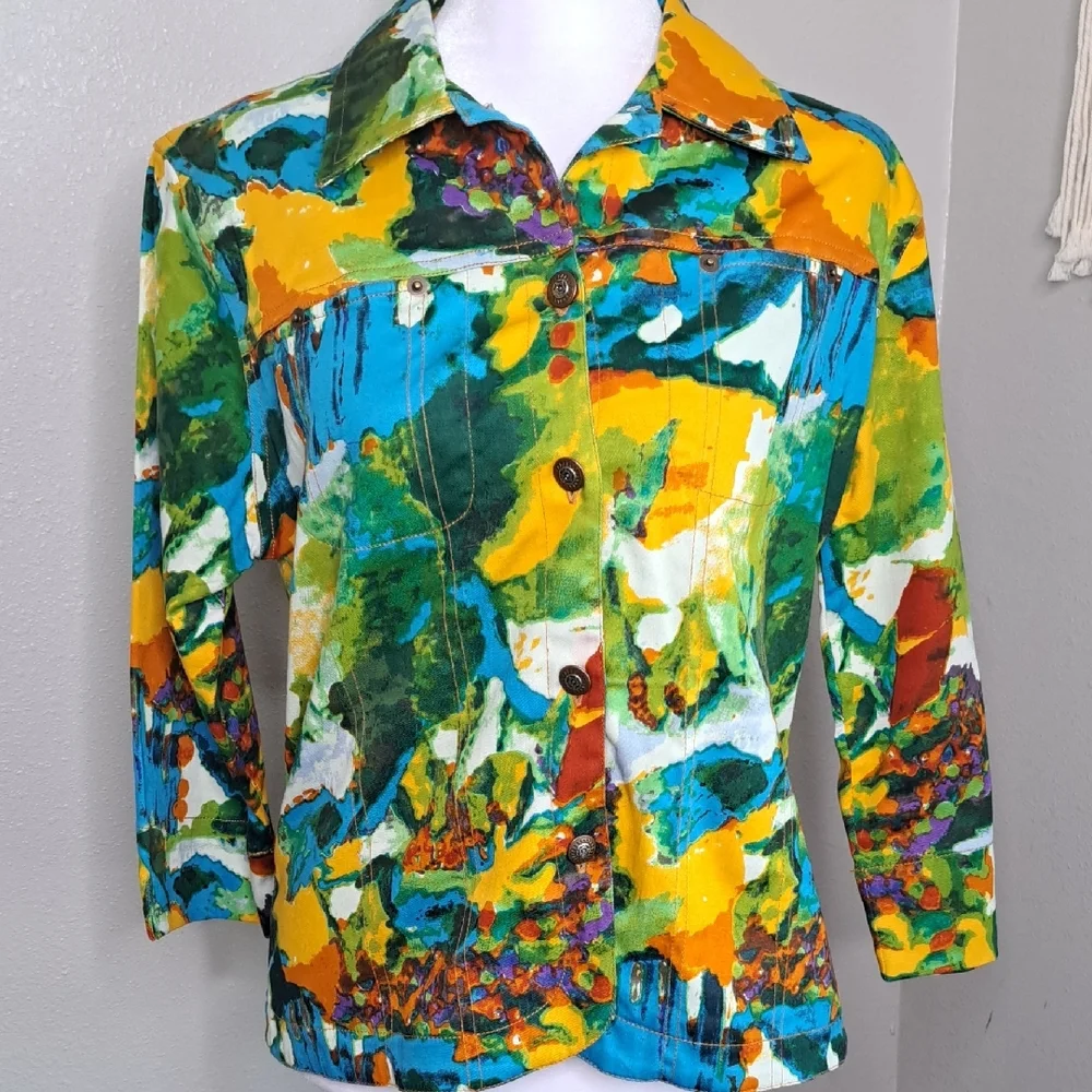 Vintage Women’s Kaktus Art To Wear Cotton Soft Denim Multicolored Jacket Size M - Picture 6 of 14